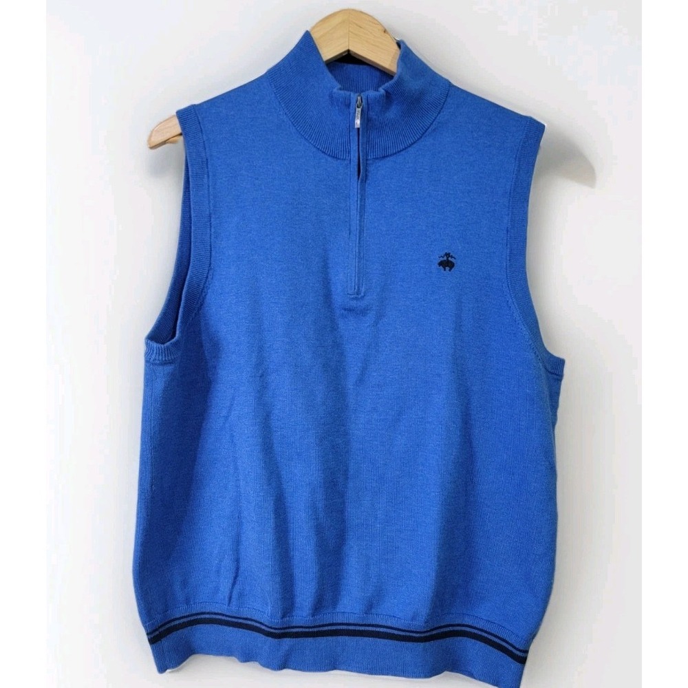 Brooks Brothers Men's Supima Cotton Sweater Vest Quarter Zip Blue Large